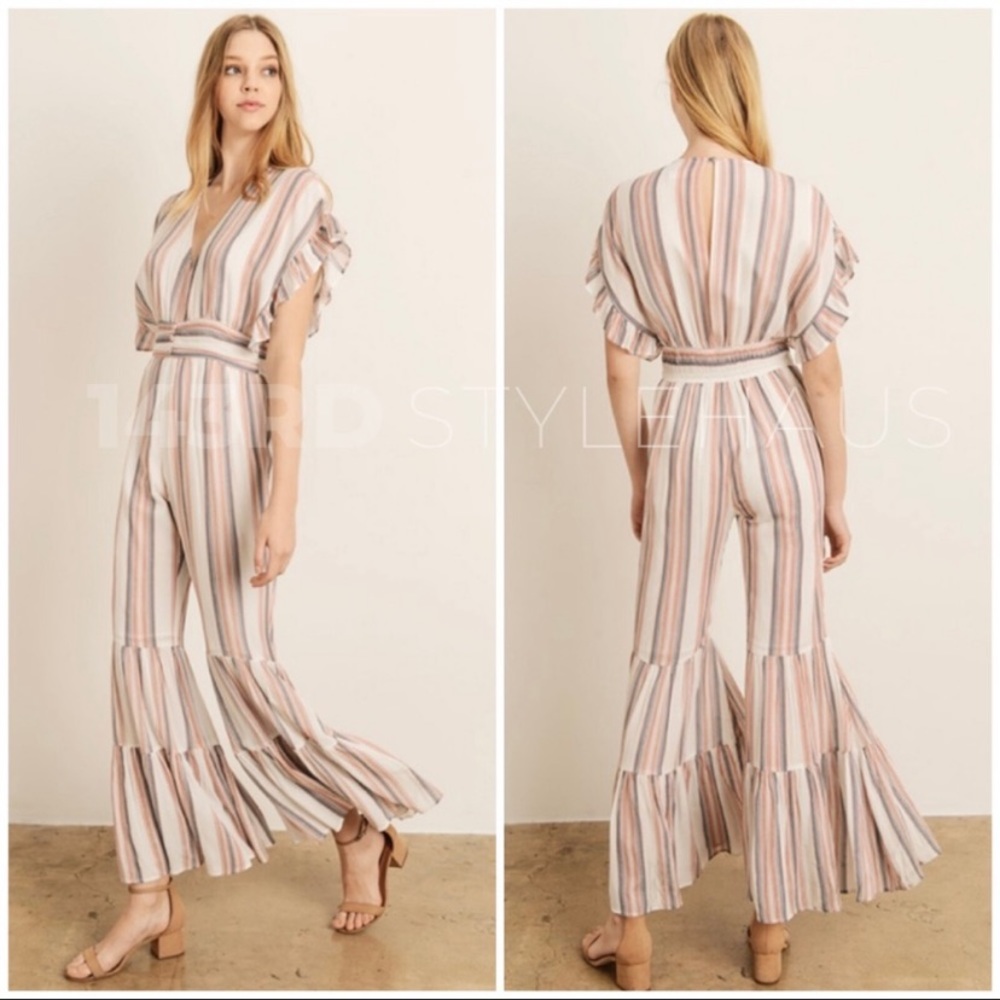 ☀️IVORY STRIPED JUMPSUIT - Picture 4 of 7